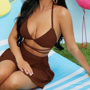 Self Tie Backless Halter Top & Wrap Skirt Set